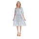 Rochie Medie Dama V272, Bleu cu flori albe