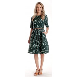 Rochie Medie Dama V273, Verde inchis cu buline albe