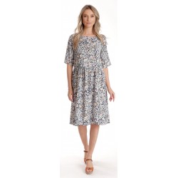 Rochie Medie Dama V274, Imprimeu MicroFloral Bleu