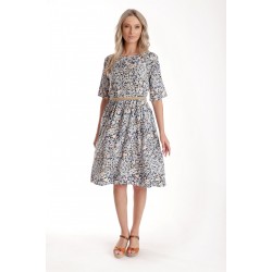 Rochie Medie Dama V274, Imprimeu MicroFloral Bleu
