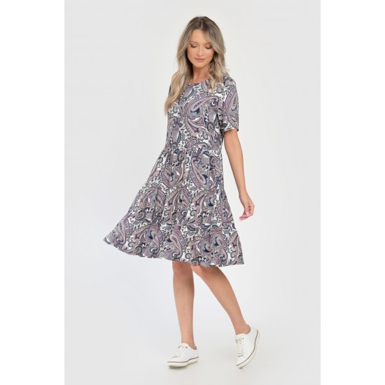 Rochie Medie Dama V284, Imprimeu cu Motive Orientale