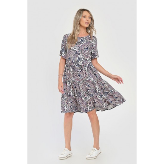 Rochie Medie Dama V284, Imprimeu cu Motive Orientale