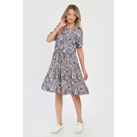 Rochie Medie Dama V284, Imprimeu cu Motive Orientale
