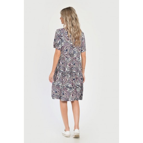 Rochie Medie Dama V284, Imprimeu cu Motive Orientale
