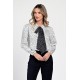 Bluza Dama din Satin, Alba cu puncte negre, Eleganta cu Funda V305