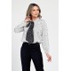 Bluza Dama din Satin, Alba cu puncte negre, Eleganta cu Funda V305