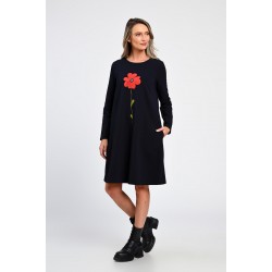 Rochie Dama, Eranthe, A-Line, cu Buzunare Laterale si Pictura Realizata Manual V364