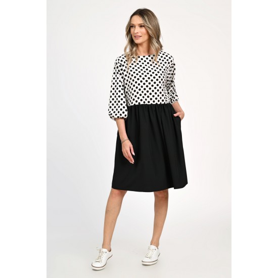 Rochie Medie Dama, Casual, cu Buline alb/negru 309