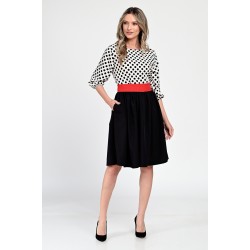 Rochie Medie Dama, Casual, cu Buline alb/negru 309