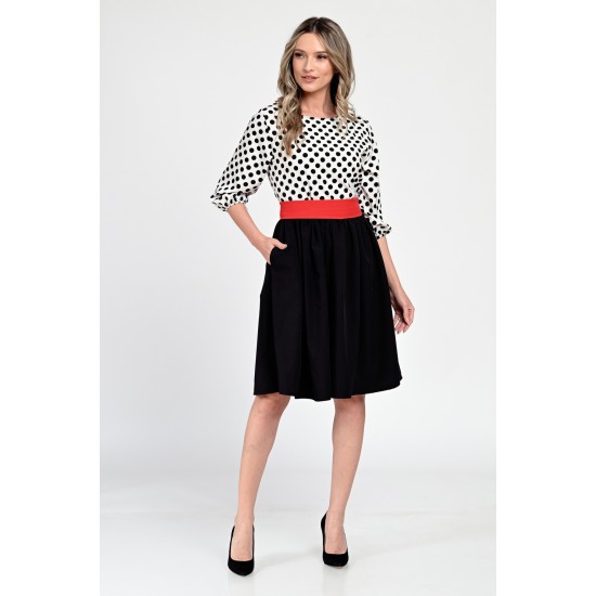 Rochie Medie Dama, Casual, cu Buline alb/negru 309