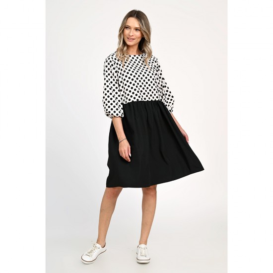 Rochie Medie Dama, Casual, cu Buline alb/negru 309