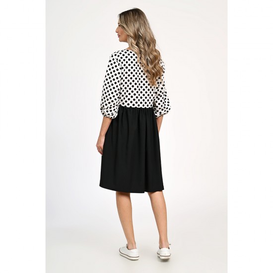 Rochie Medie Dama, Casual, cu Buline alb/negru 309