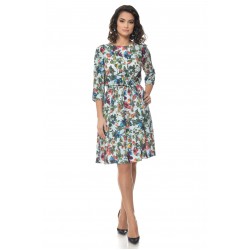 Rochie Multicolor cu snur in talie si model floral