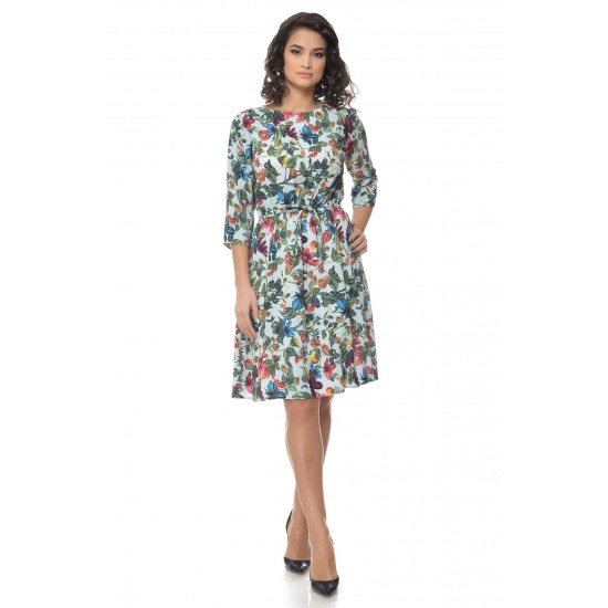 Rochie Multicolor cu snur in talie si model floral