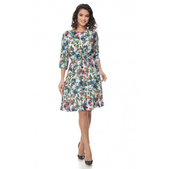 Rochie Multicolor cu snur in talie si model floral