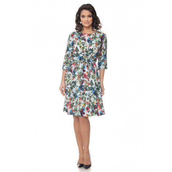 Rochie Multicolor cu snur in talie si model floral