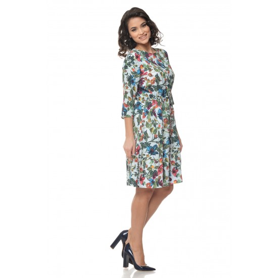 Rochie Multicolor cu snur in talie si model floral