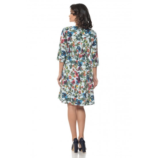 Rochie Multicolor cu snur in talie si model floral