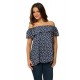 Bluza dama volan - alb/bleumarin