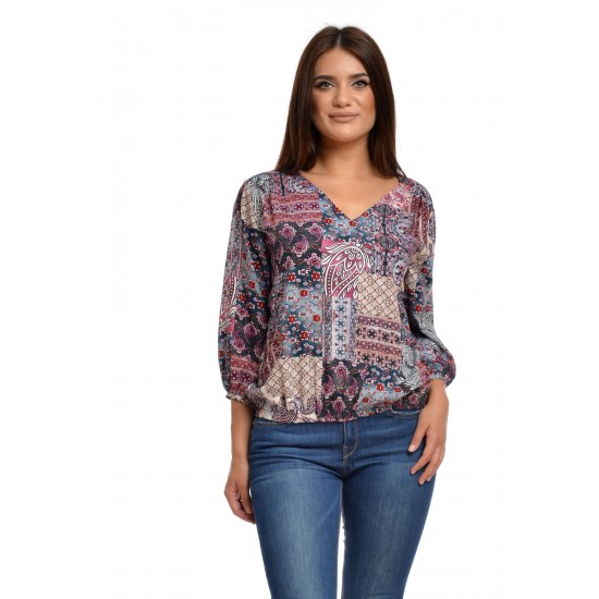 Bluza Dama Muticolora cu imprimeu si decolteu V Bluza Dama Muticolora cu imprimeu si decolteu V