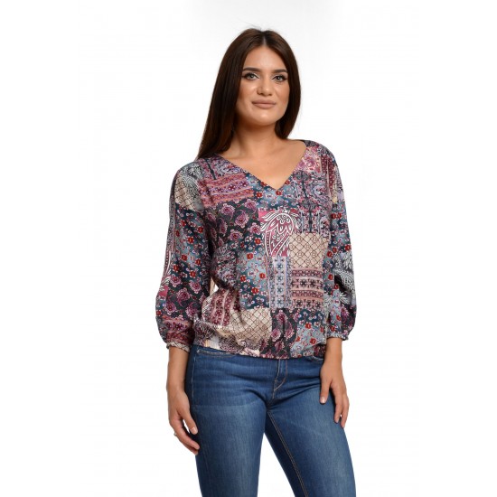 Bluza Dama Muticolora cu imprimeu si decolteu V Bluza Dama Muticolora cu imprimeu si decolteu V
