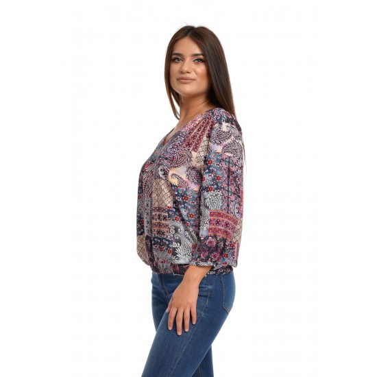 Bluza Dama Muticolora cu imprimeu si decolteu V Bluza Dama Muticolora cu imprimeu si decolteu V