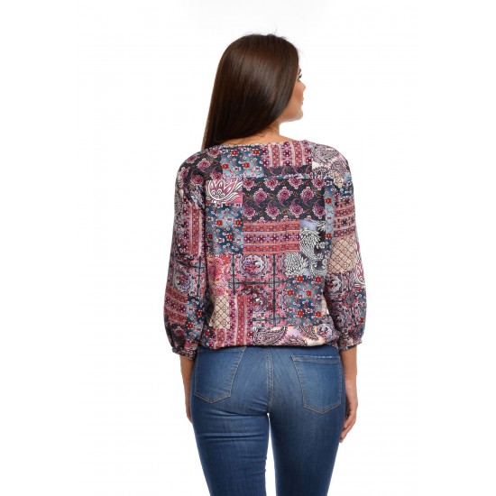 Bluza Dama Muticolora cu imprimeu si decolteu V Bluza Dama Muticolora cu imprimeu si decolteu V