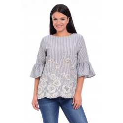 Bluza Dama In cu Broderie Albastra
