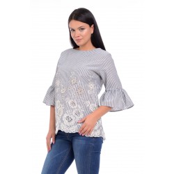 Bluza Dama In cu Broderie Albastra