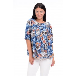 Bluza Dama Ampla cu flori Albastra