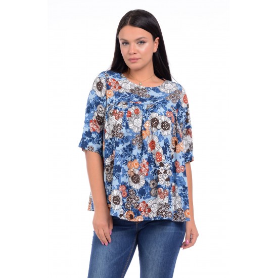 Bluza Dama Ampla cu flori Albastra