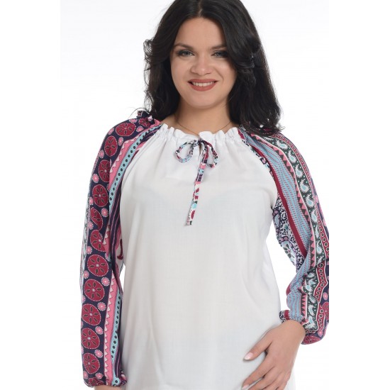 Bluza IE Dama Alba cu Maneci Imprimeu Bluza IE Dama Alba cu Maneci Imprimeu