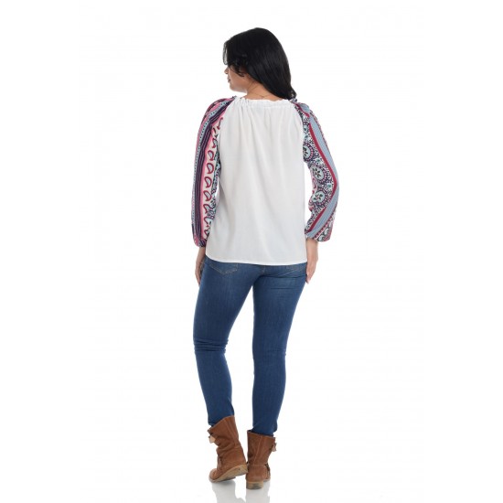 Bluza IE Dama Alba cu Maneci Imprimeu Bluza IE Dama Alba cu Maneci Imprimeu