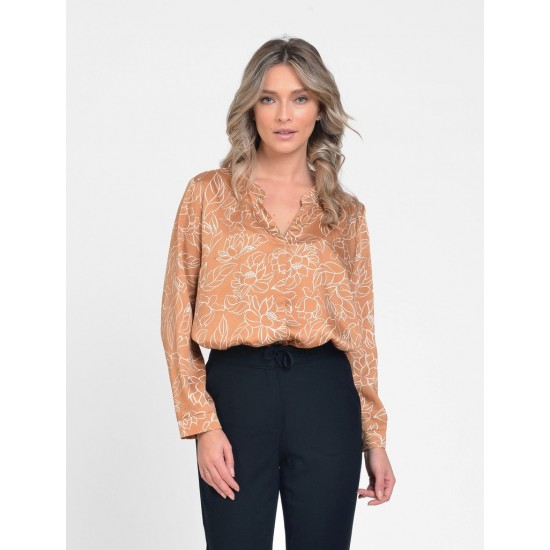Camasa Dama, Bej, cu model floral Camasa Dama, Bej, cu model floral