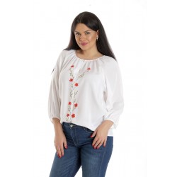 Bluza Dama, Ampla, Alba cu model Floral pictat manual