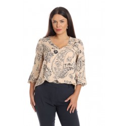 Bluza Dama Paisley, Crem/Bleumarin cu imprimeu Paisley