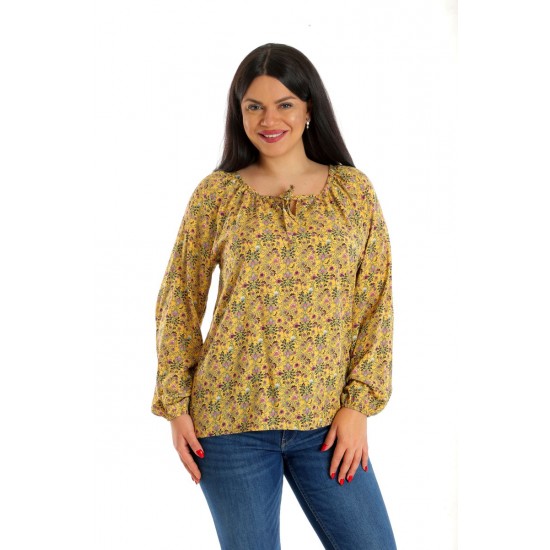 Bluza Dama, tip IE, Galben mustar cu model Floral