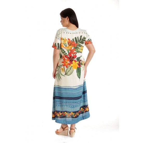 Rochie Dama Lunga cu Buzunare, Multicolor cu model Floral