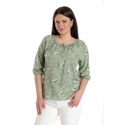 Bluza Dama, IE, Verde cu imprimeu floral si maneca 3 sferturi