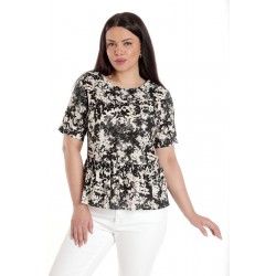 Bluza Dama, Peplum, din Viscoza, Crem cu Negru si model Floral