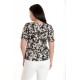 Bluza Dama, Peplum, din Viscoza, Crem cu Negru si model Floral