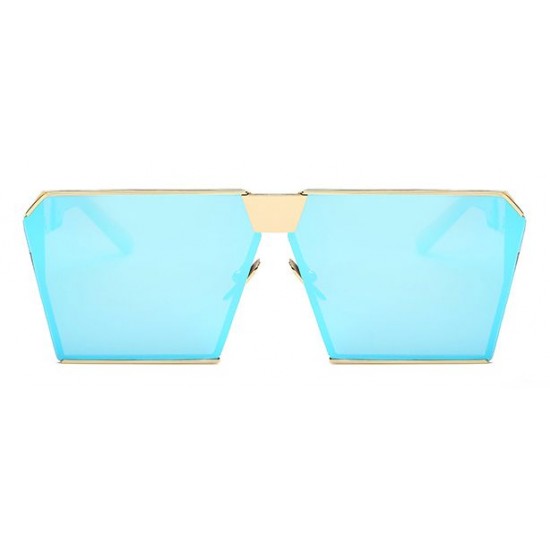 Ochelari de soare Rectangular Plat Oglinda Albastru cu Auriu