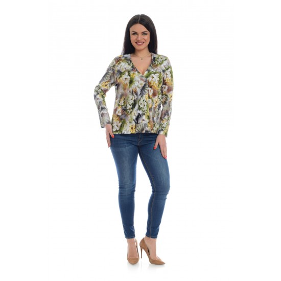 Bluza Dama, Multicolora, cu Imprimeu Floral si decolteu V