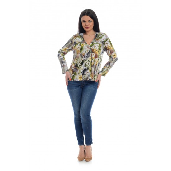 Bluza Dama, Multicolora, cu Imprimeu Floral si decolteu V