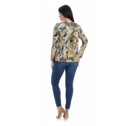 Bluza Dama, Multicolora, cu Imprimeu Floral si decolteu V