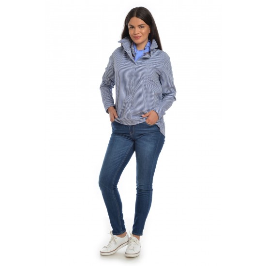 Camasa Dama Poplin Albastra cu Carouri Vichy Camasa Dama Poplin Albastra cu Carouri Vichy