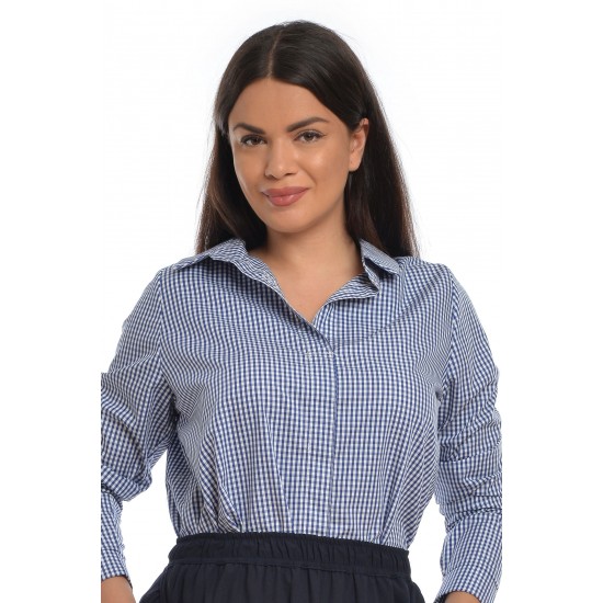 Camasa Dama Poplin Albastra cu Carouri Vichy Camasa Dama Poplin Albastra cu Carouri Vichy