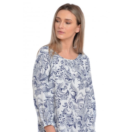 Bluza Dama, Alb Bleumarin Ampla cu model