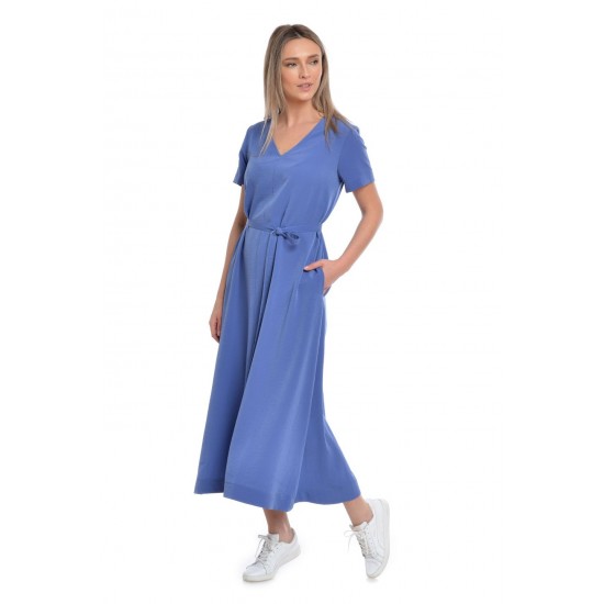 Rochie Dama Albastra Lunga cu Buzunare Rochie Dama Albastra Lunga cu Buzunare