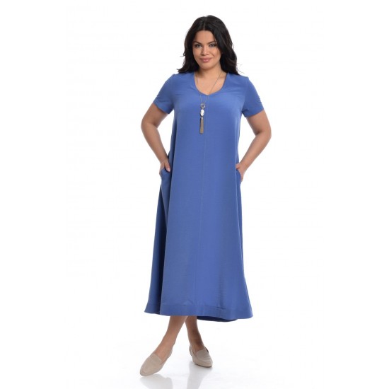 Rochie Dama Albastra Lunga cu Buzunare Rochie Dama Albastra Lunga cu Buzunare